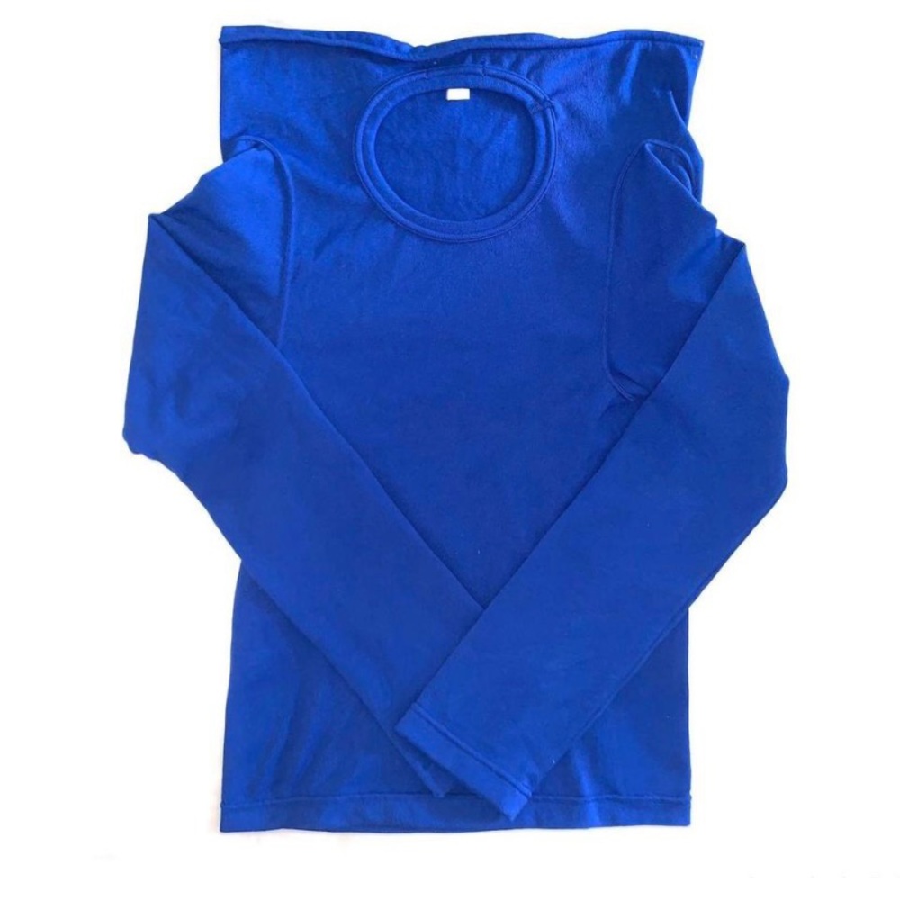 Comme des Garcons vintage blue knit top with square cut at the shoulders